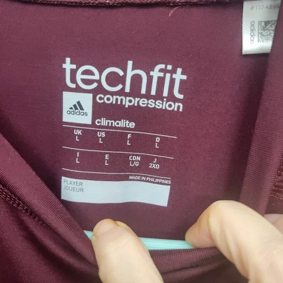Adidas Techfit Compression‎ Climalite Maroon Shirt Mens L Athletic Training Top - Picture 7 of 9
